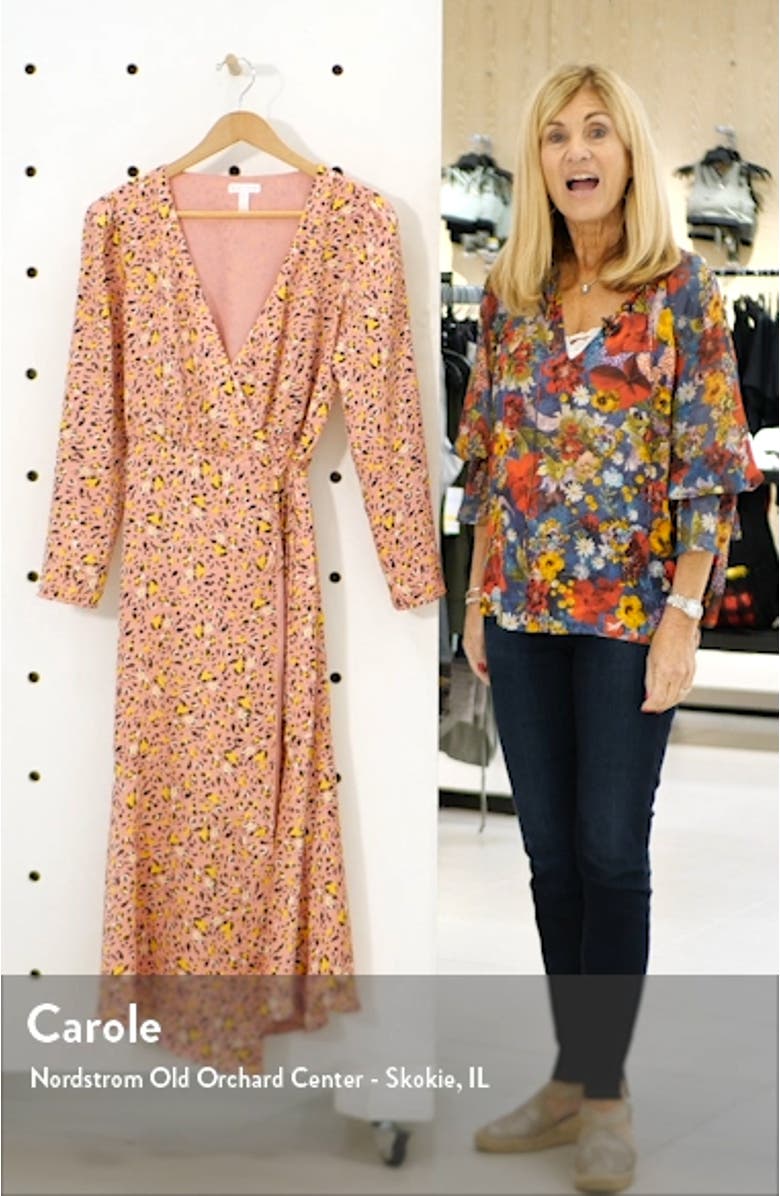 Pink Leopard Print Long Sleeve Satin Midi Wrap Dress, sales video thumbnail