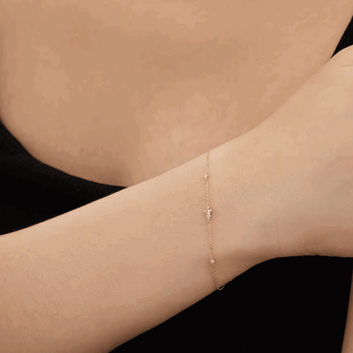 Hollywood Sensation Lunar Bliss Dainty Cable Chain Bracelet With Marquise, Pear, And Round Cut Cubic In Gold