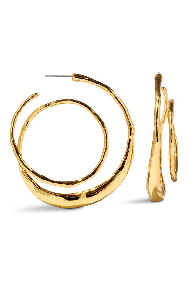 Molten Spiral Hoop Earrings, Main, color, GOLD