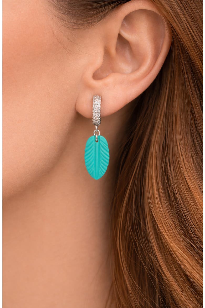 Turquoise Leaf Drop Earrings, Alternate, color, SILVER