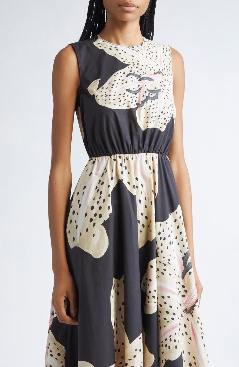 Giambattista Valli Tiger Lily Print Sleeveless A-Line Dress, Alternate, color, Black/ Ivory