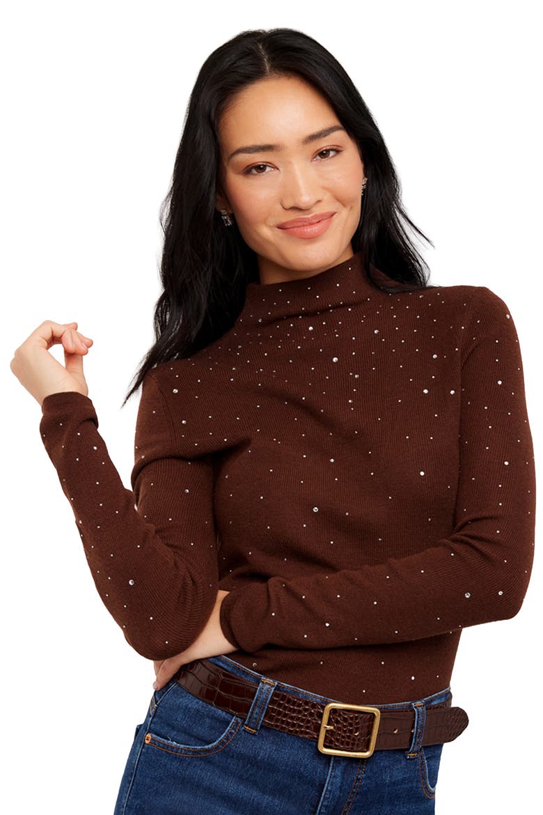 Rhinestone Mock Neck Sweater, Alternate, color, MOCHA