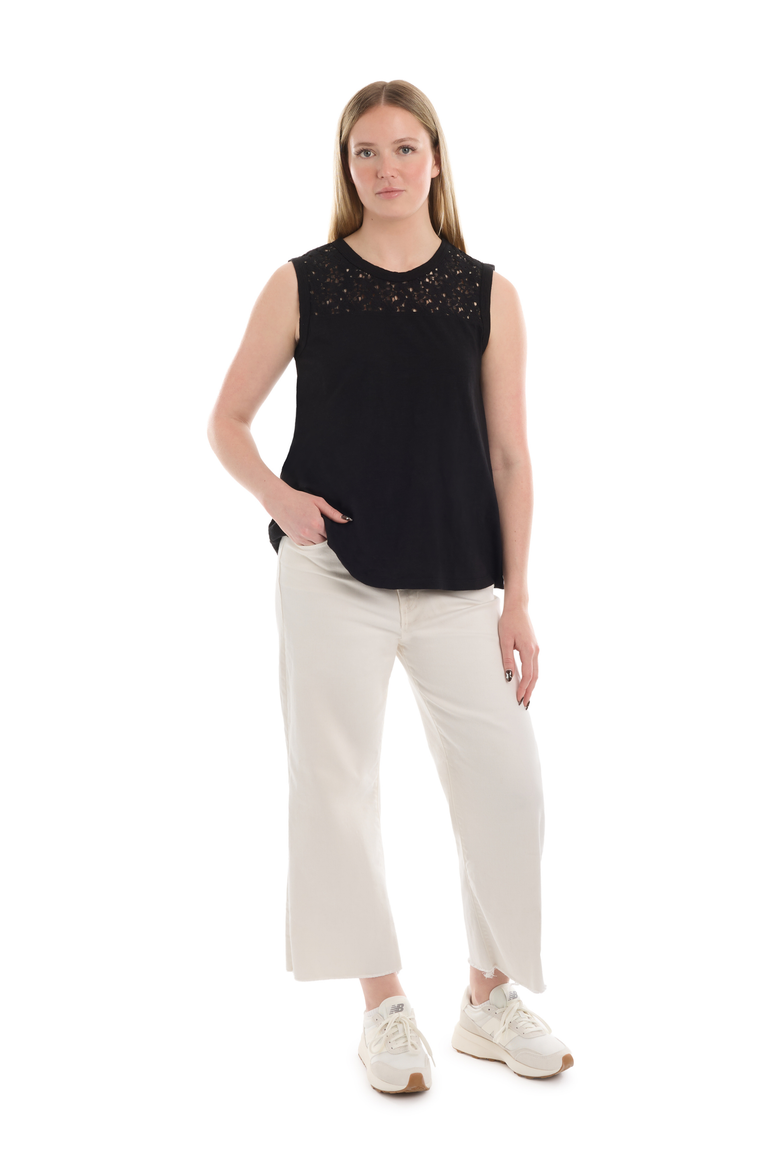 Shell with Lace Yoke Top, Alternate, color, Black
