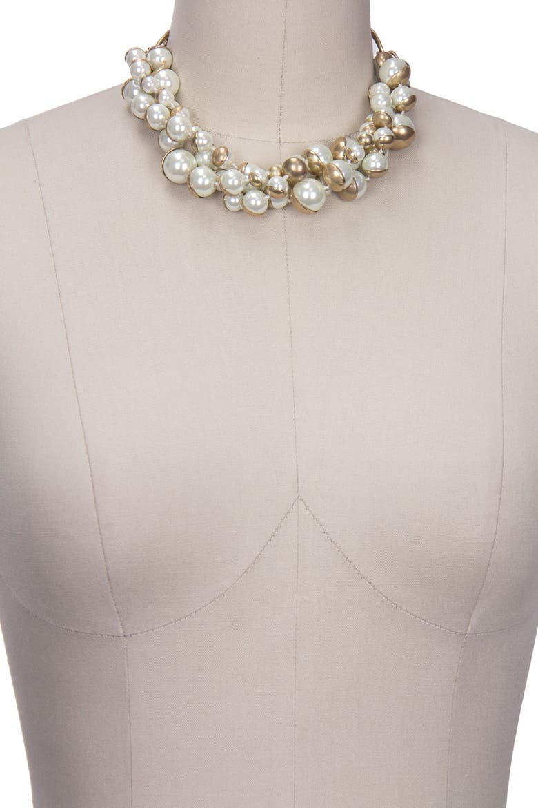 Half Moon Imitation Pearl Cluster Statement Necklace, Alternate, color, IVORY