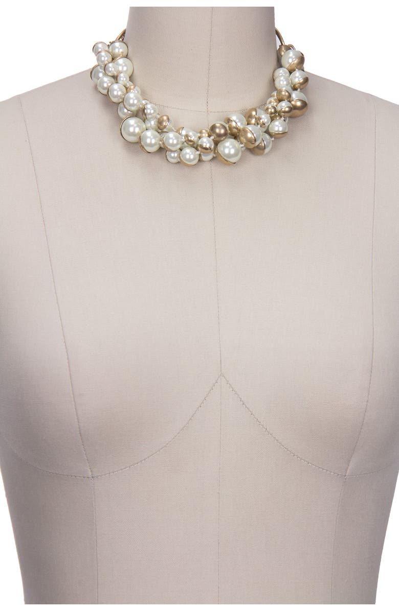 SAACHI Half Moon Imitation Pearl Cluster Statement Necklace, Alternate, color, Ivory
