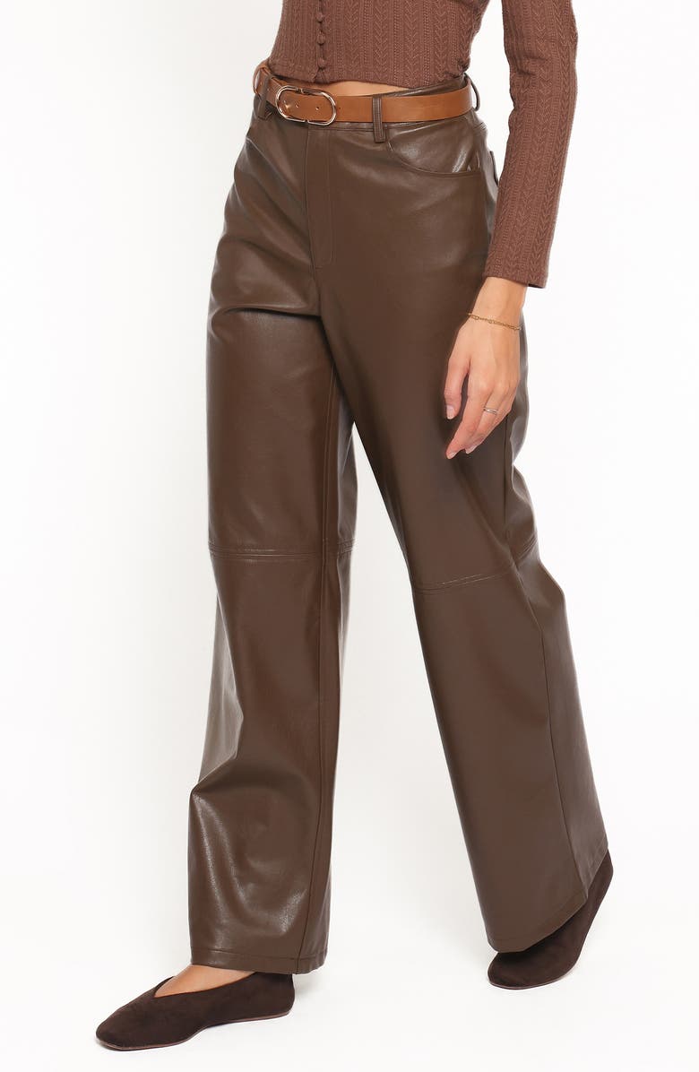 Petal & Pup Emer High Waist Straight Leg Faux Leather Pants, Alternate, color, Chocolate Brown