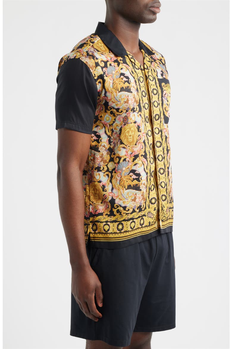 Baroque Print Camp Shirt, Alternate, color, BLACK