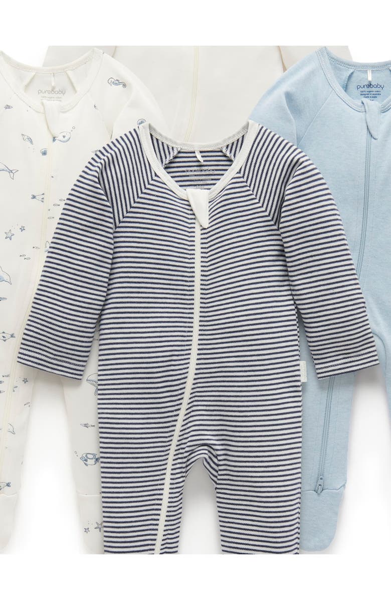 Purebaby 4 Pack Zip Footie Boys, Alternate, color, Vanilla Nautical Pack