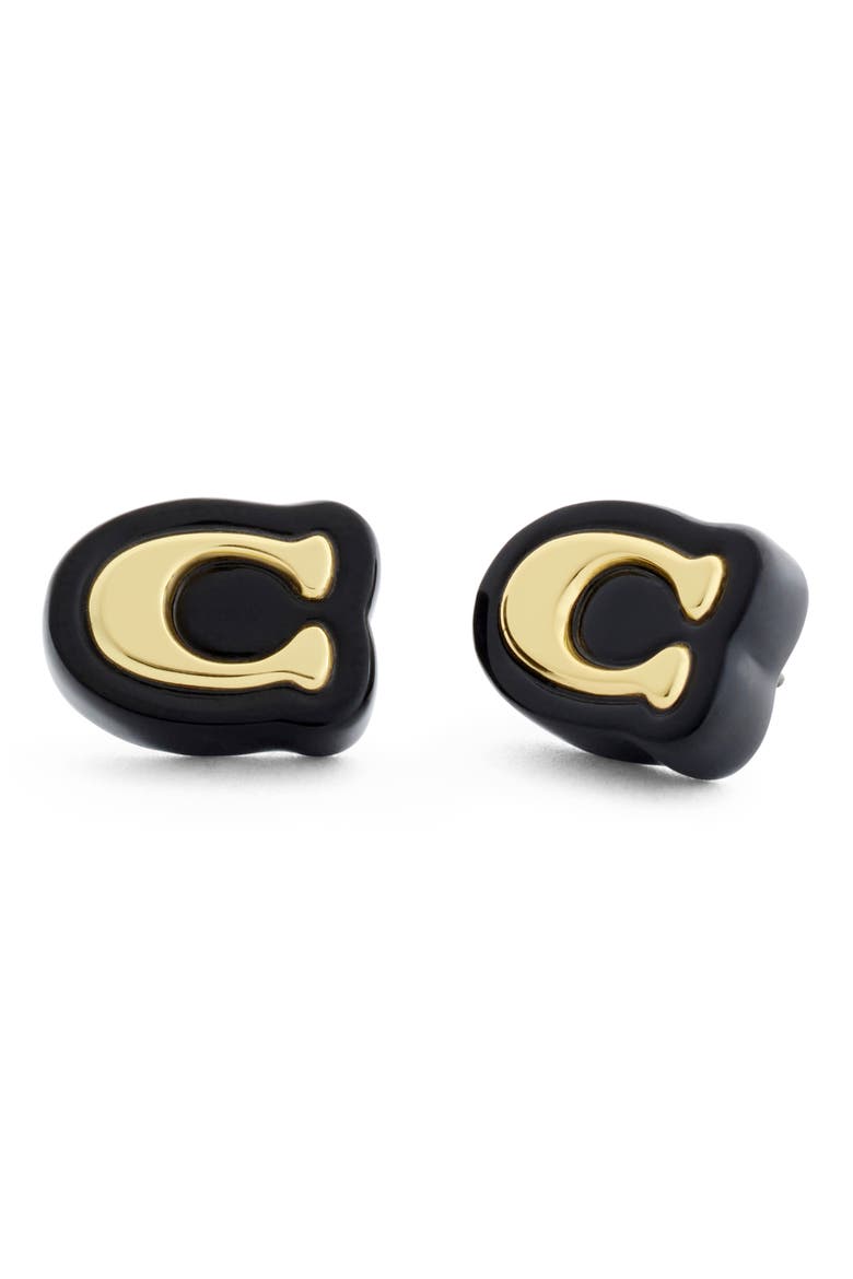 Resin C Stud Earrings, Main, color, BLACK