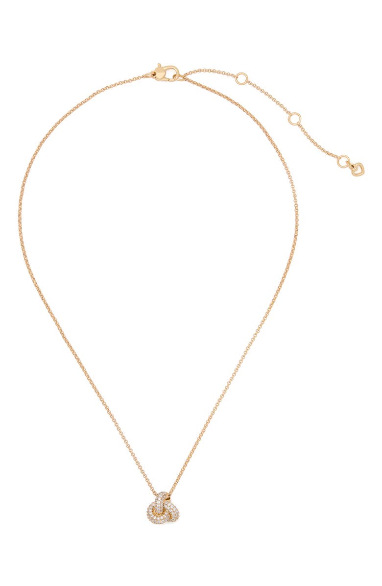 Kate Spade New York double knot pavé pendant necklace, Alternate, color, Clear/ Gold.