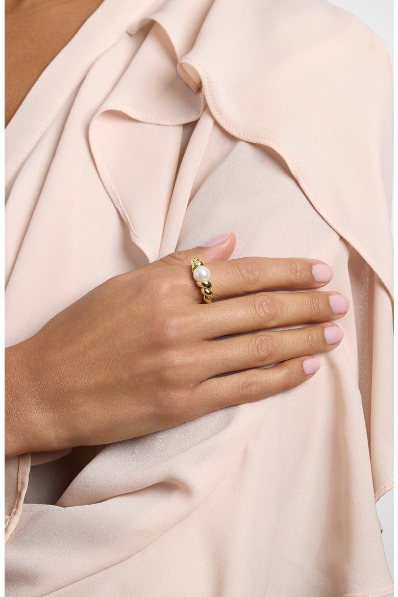 Simulated Pearl Band Ring, Alternate, color, GOLD