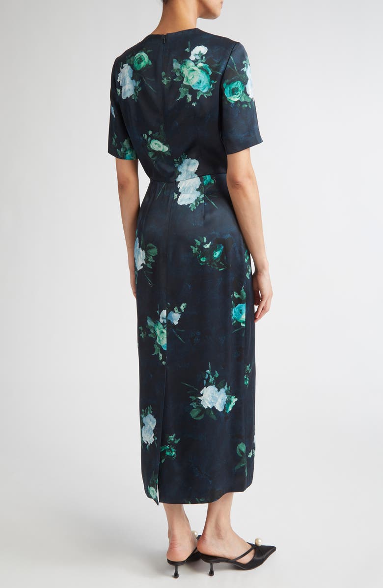 Erdem Abstract Rose Print Short Sleeve Cocktail Dress, Alternate, color, Abstract Rose Navy