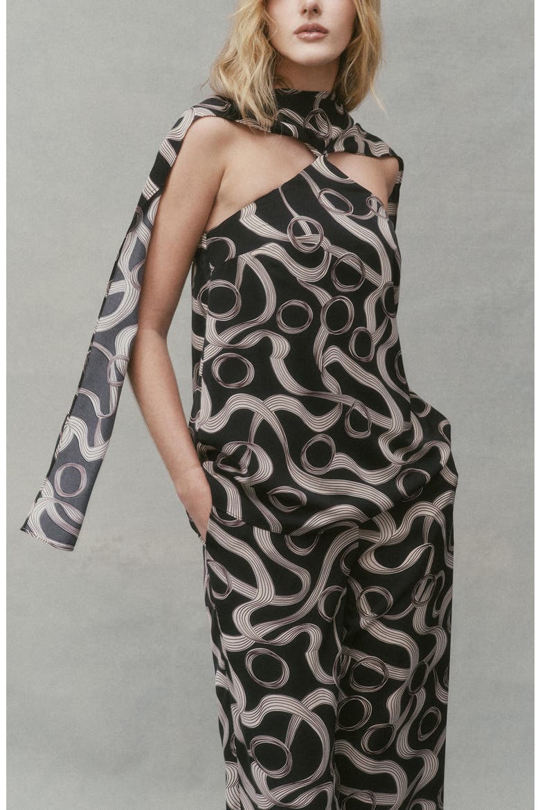 Hendrix Scarf Halter Tunic Top, Alternate, color, BLACK BEIGE