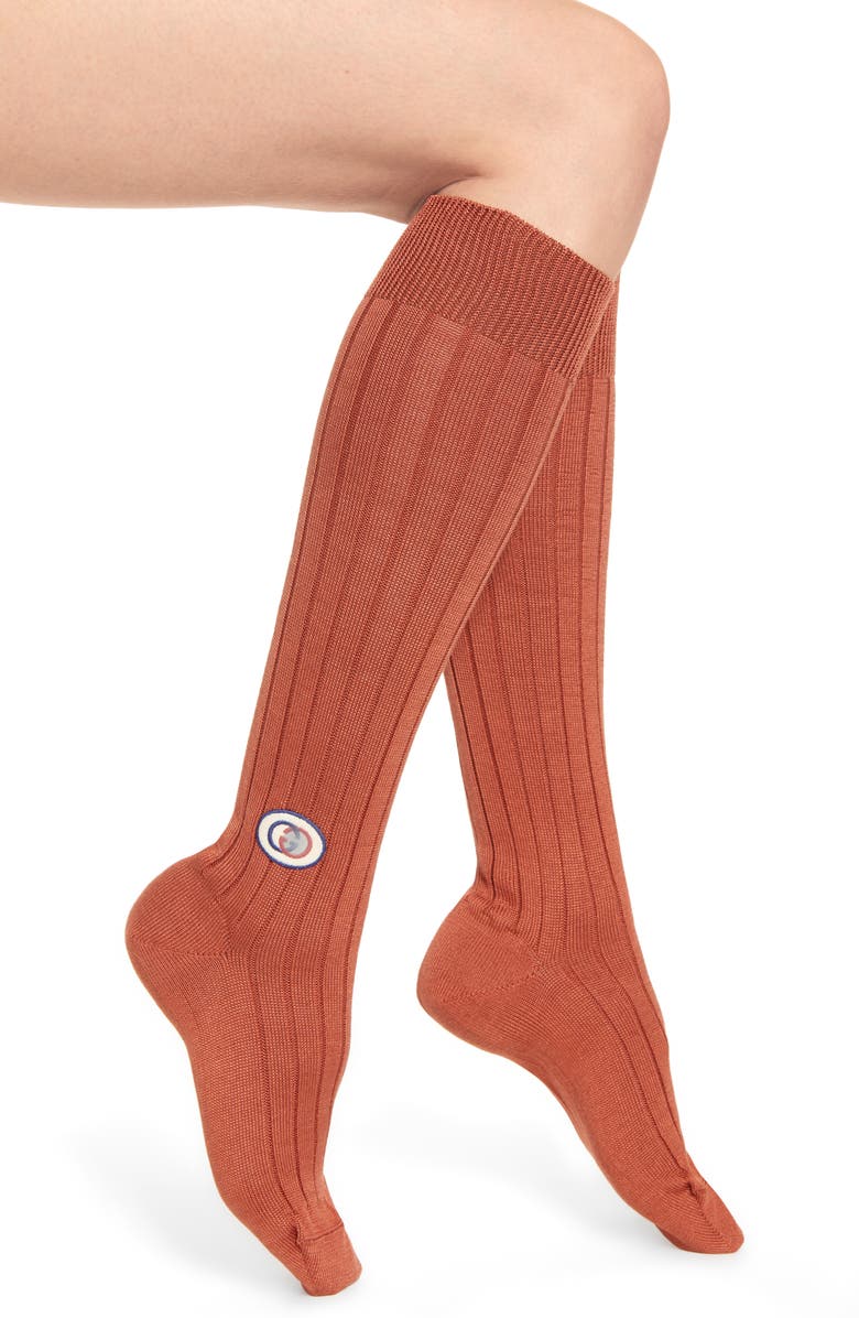 Gucci Logo Patch Rib Knee High Socks, Main, color, 