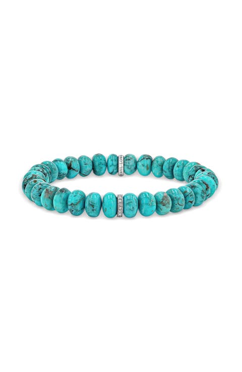 Turquoise 8mm Bead Bracelelt with Diamond Rondelle