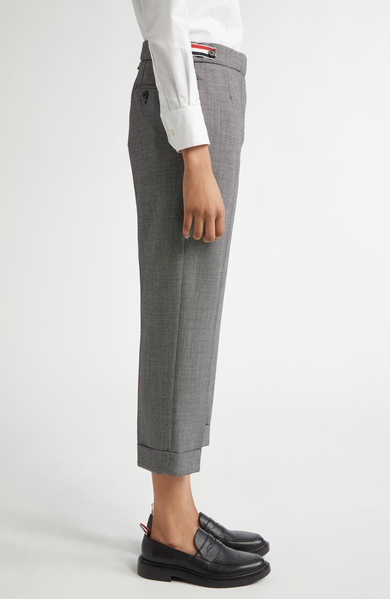 Thom Browne Low Rise Side Tab Slim Fit Wool Piqué Pants, Alternate, color,