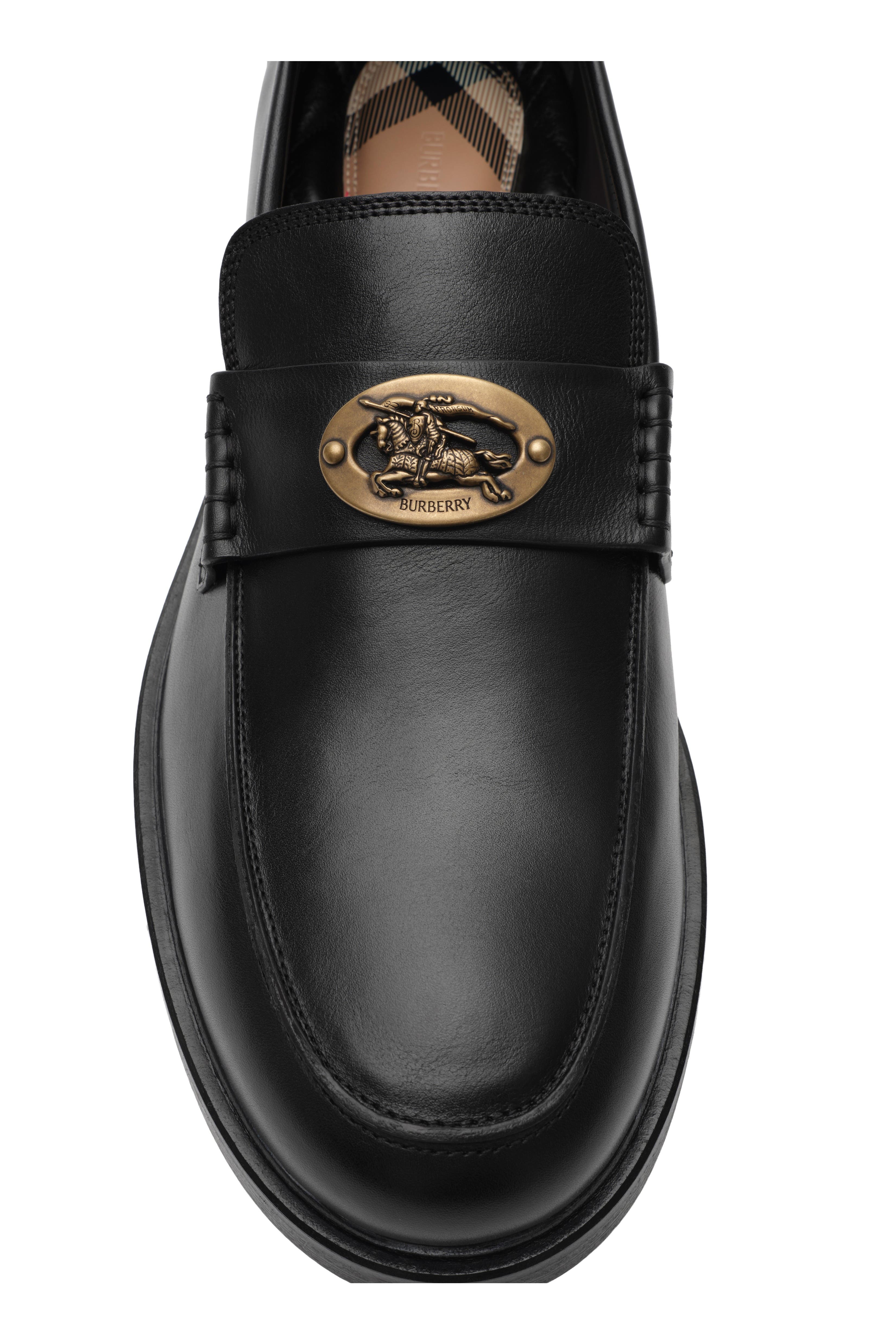 Burberry Leather Pembroke Loafers, Alternate, color, Black