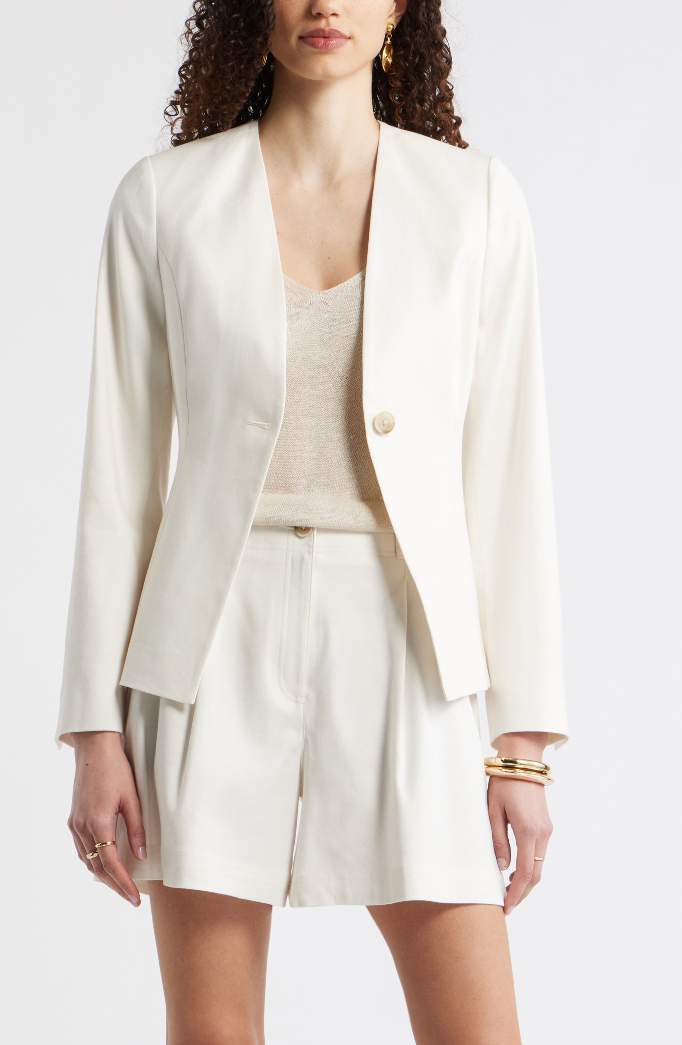 Linen Blend One-Button Blazer - image 3