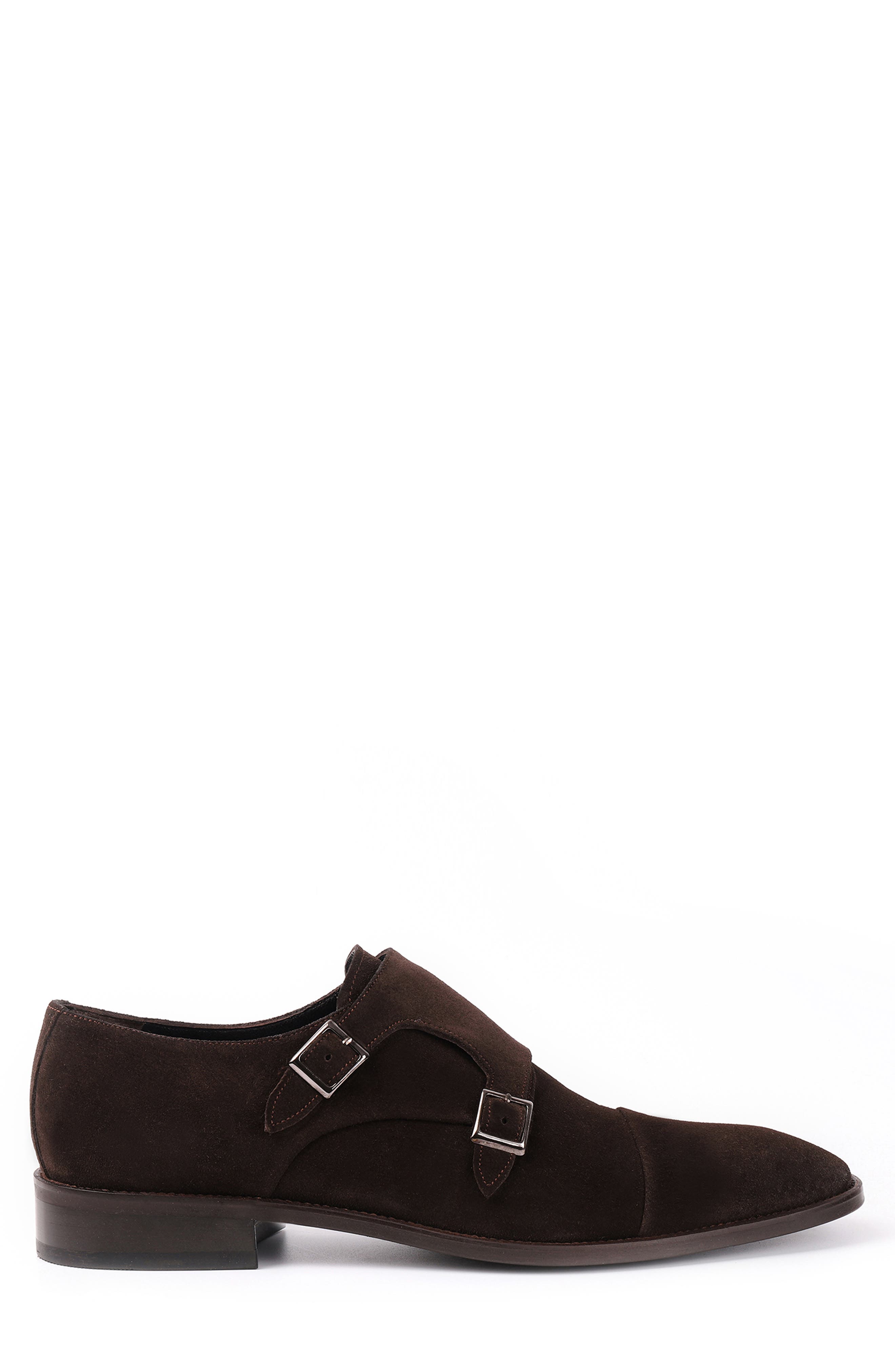 Mico Double Monk Strap Leather Loafer, Alternate, color, DARK BROWN