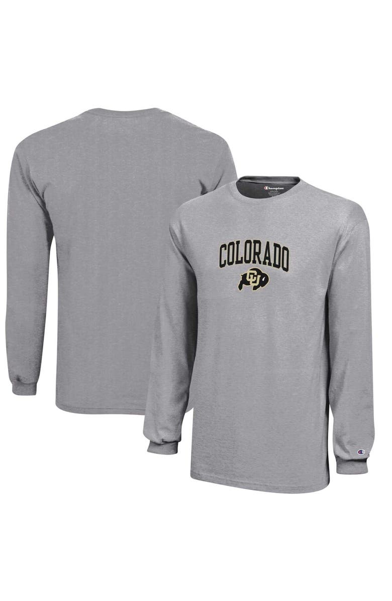 Champion Youth Champion Gray Colorado Buffaloes Arch Over Logo Long Sleeve Jersey T-Shirt, Main, color, Gray