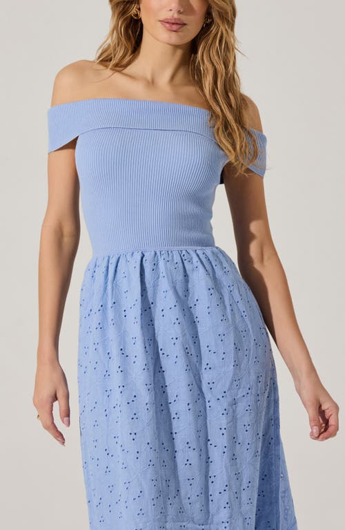 Astr The Label Mixed Media Off The Shoulder Dress In Blue