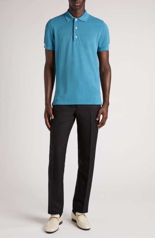 Tom Ford Lyocell & Cotton Piqué Polo In Hb651 Faded Blue