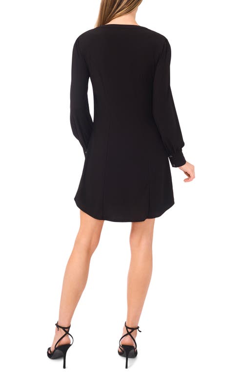 Cece Shirred Front Button Long Sleeve Dress In Black