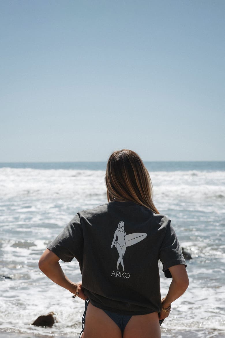Gender Inclusive Surf Girl Graphic T-shirt, Alternate, color, Sea Grey