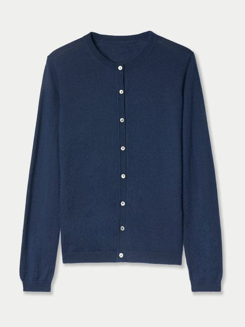 Cashmere-silk Crew Neck Cardigan