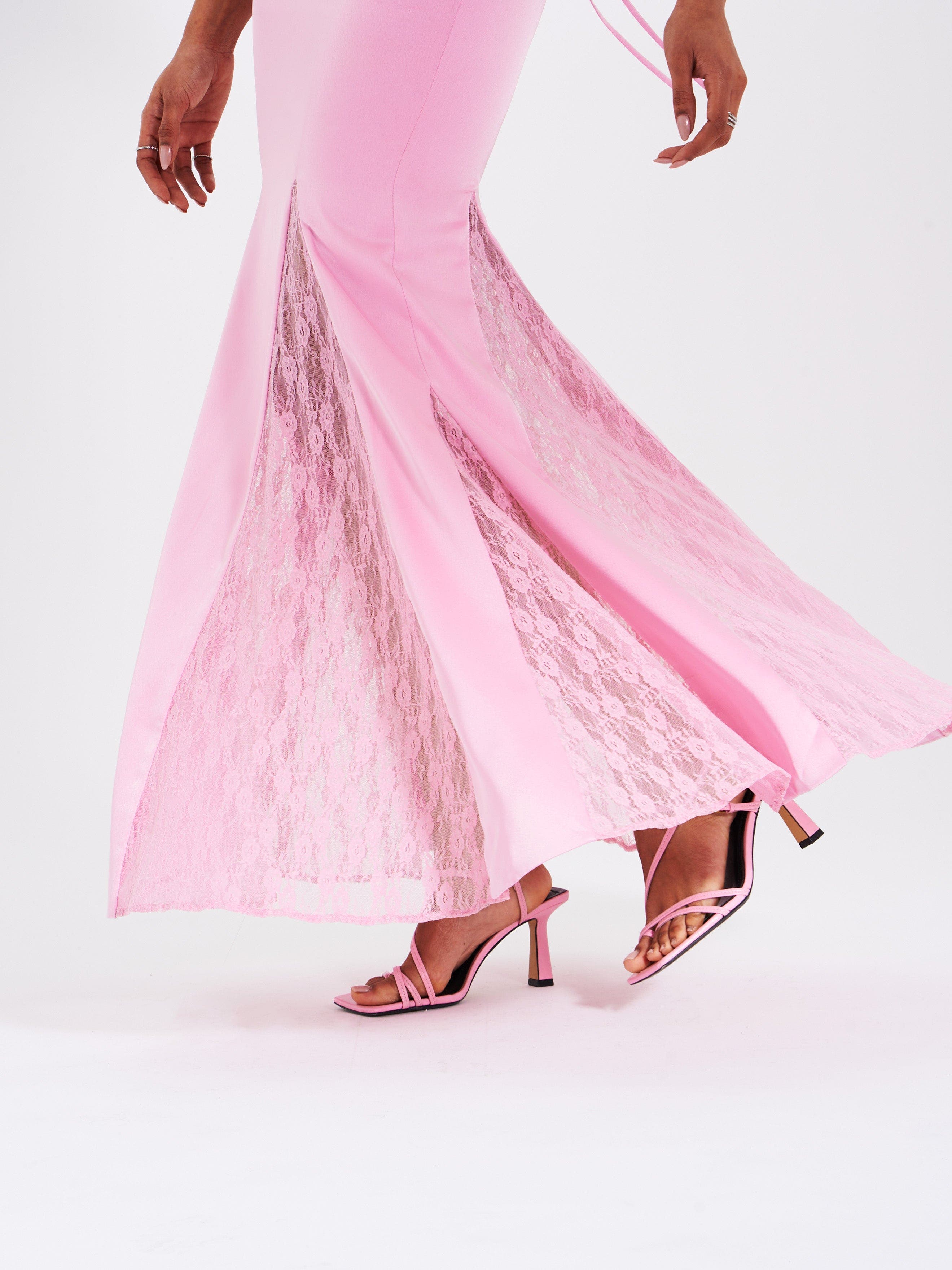 Xandria Lace Satin Mermaid Flare Maxi Dress (Women) | Nordstrom