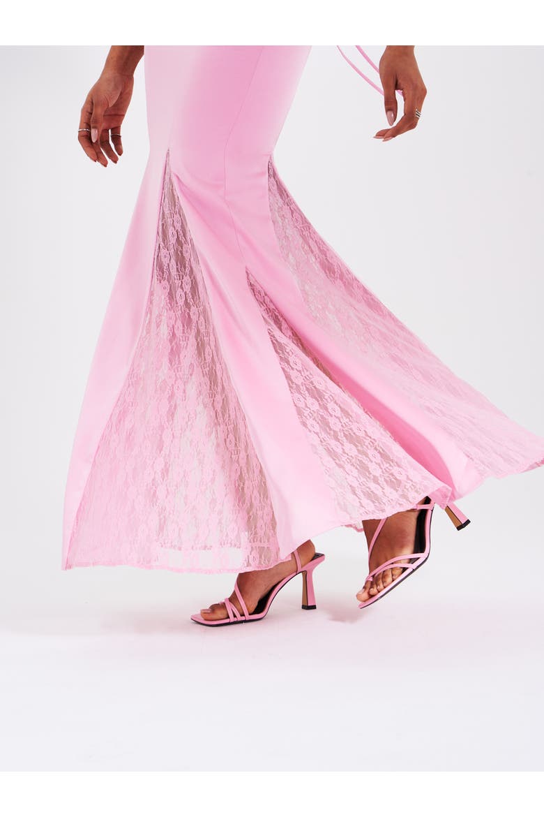 Xandria Lace Satin Mermaid Flare Maxi Dress, Alternate, color, Light pink