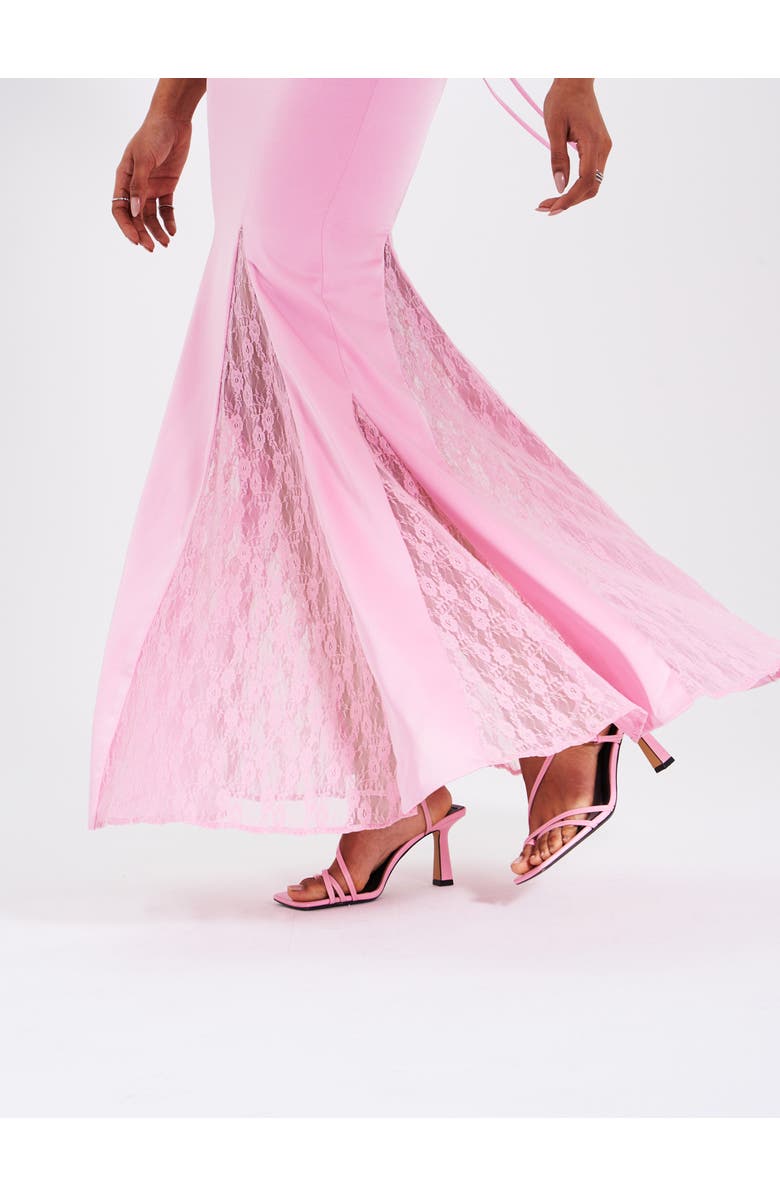 Miss Circle Xandria Lace Satin Mermaid Flare Maxi Dress, Alternate, color, Light Pink