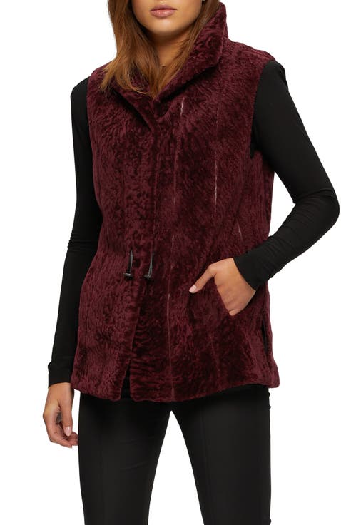 Genuine Shearling Hooded Vest Reversible To Taffeta