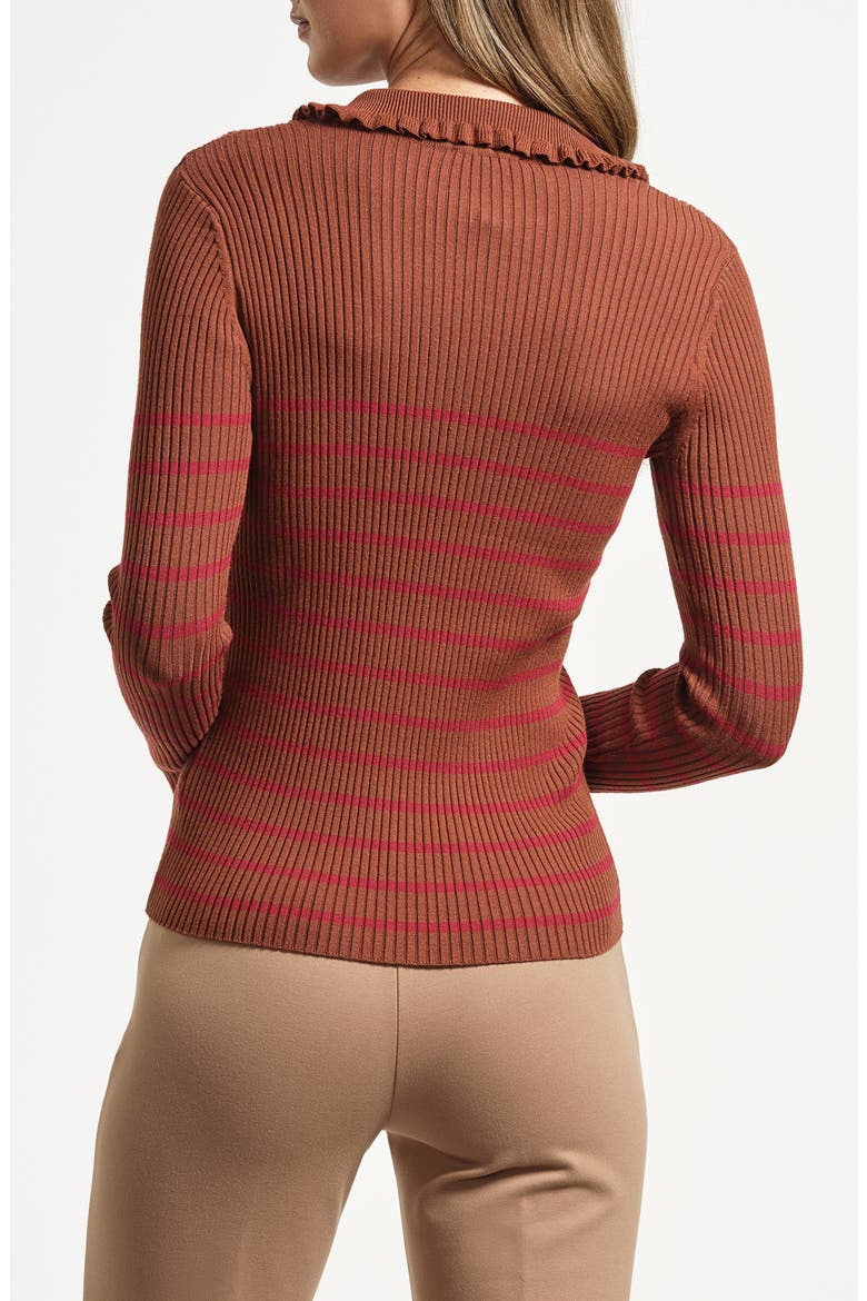 Stripe Ruffle Rib Polo Sweater, Alternate, color, DACHSHUND/ RED