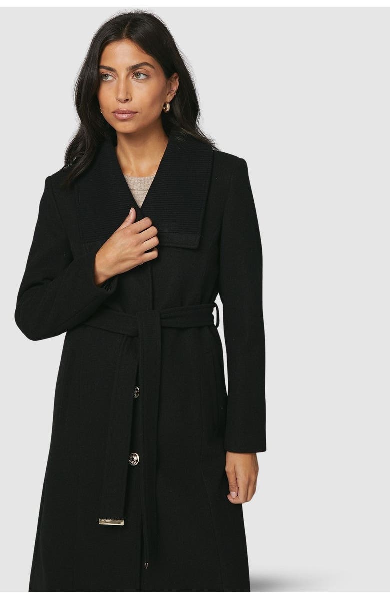 Wallis Knitted Collar Button Through Wrap Coat, Alternate, color, Black