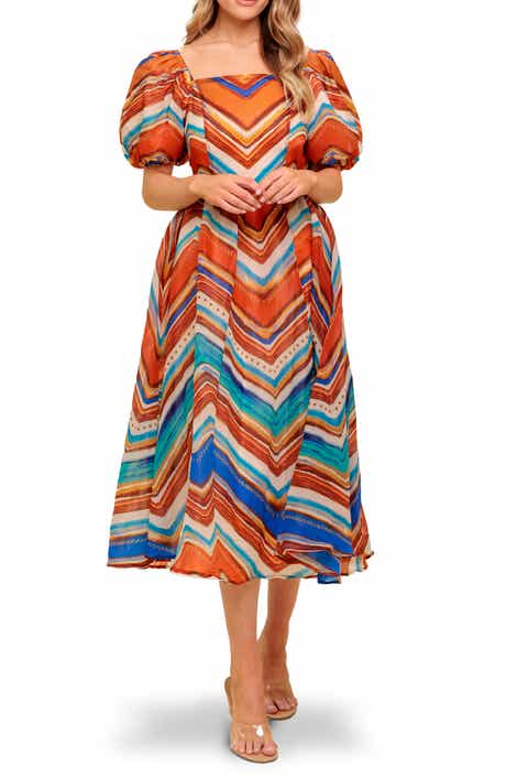 FLYING TOMATO Print Puff Sleeve Midi Dress