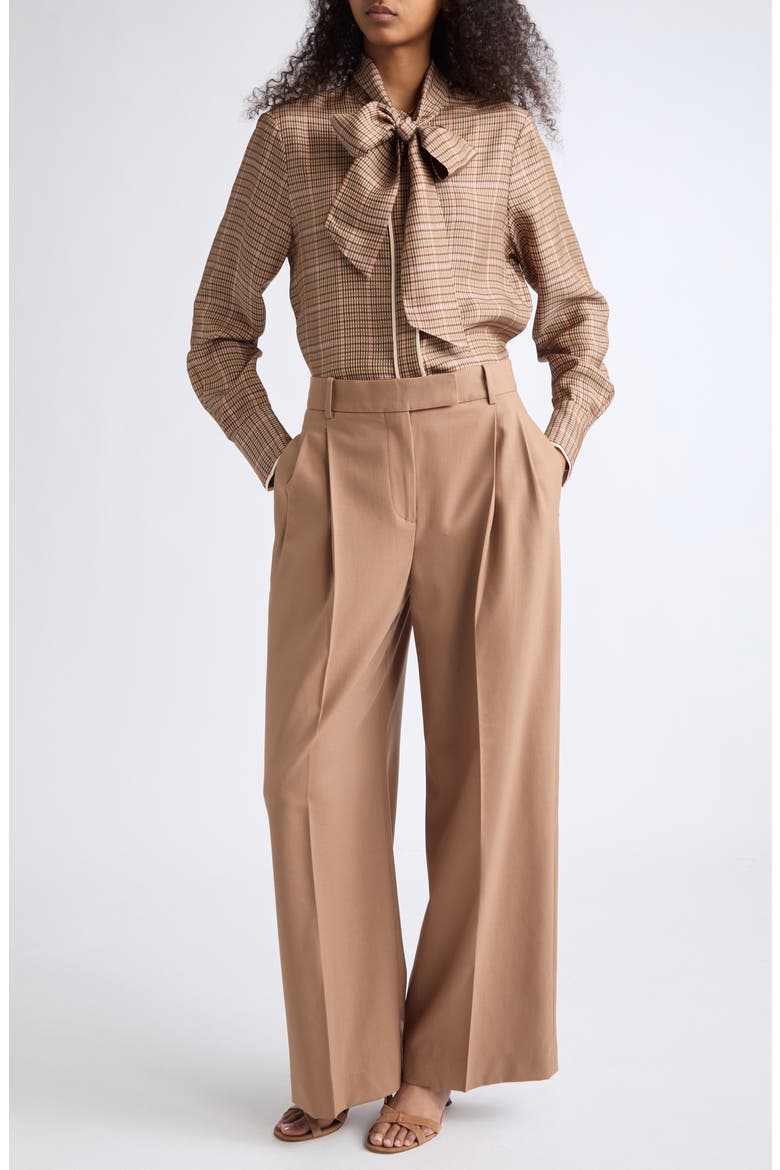 Minnie Plaid Tie Neck Shirt, Alternate, color, NEUTRAL