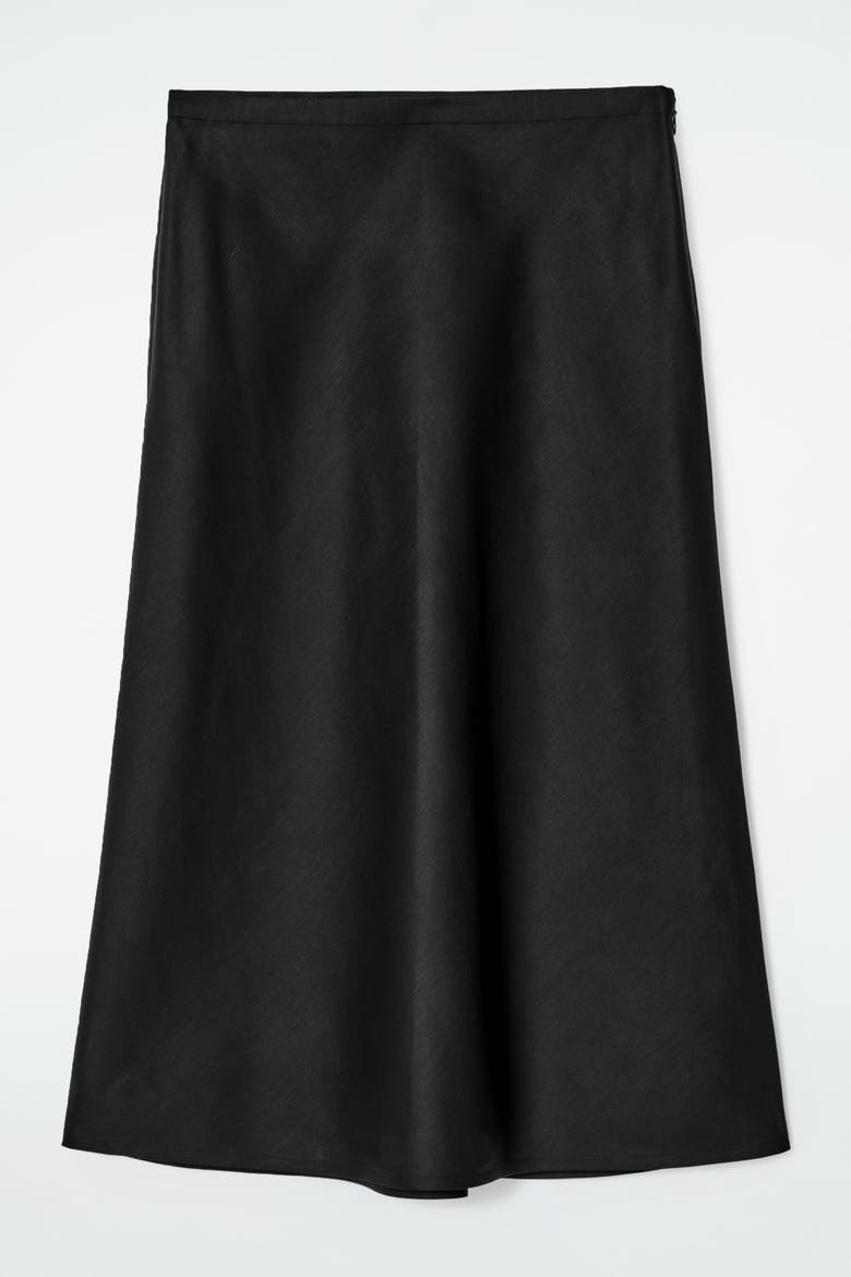 Linen-Blend Midi Column Skirt, Main, color, BLACK