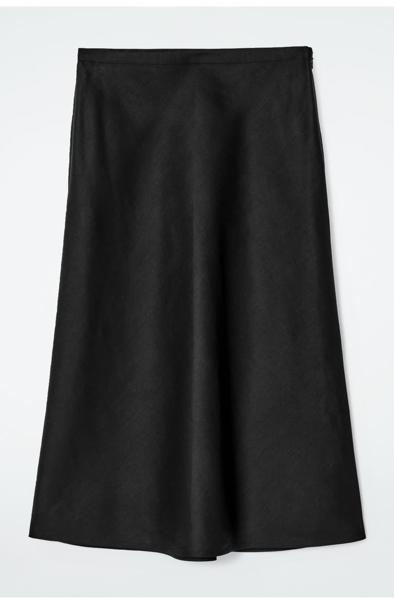COS Linen-Blend Midi Column Skirt, Main, color, Black