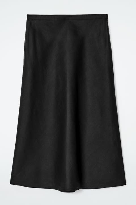 Linen-Blend Midi Column Skirt