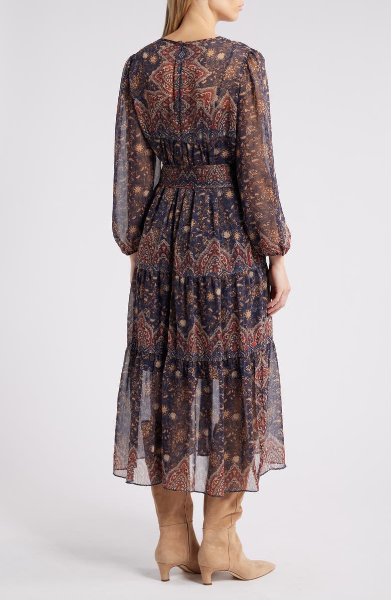 Julia Jordan Paisley Print Long Sleeve Chiffon Dress, Alternate, color,