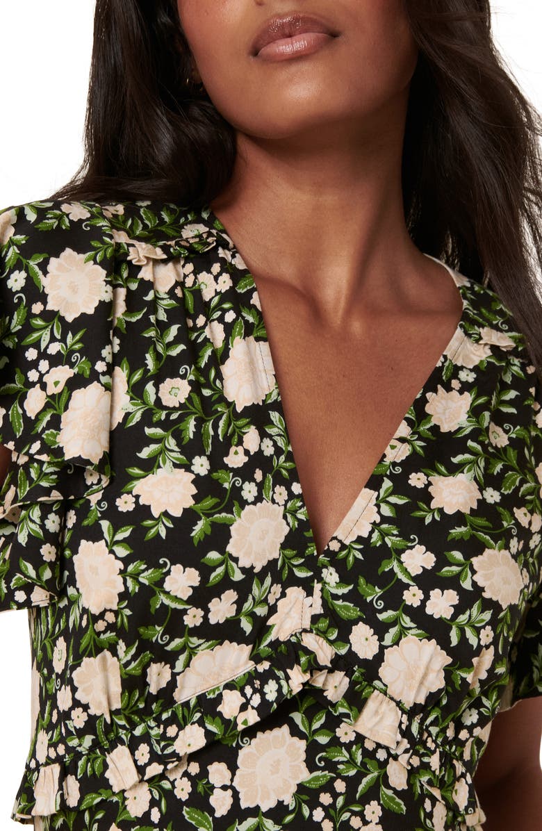 Nobody's Child Martha Flora Flutter Sleeve Midi Dress, Alternate, color, Black