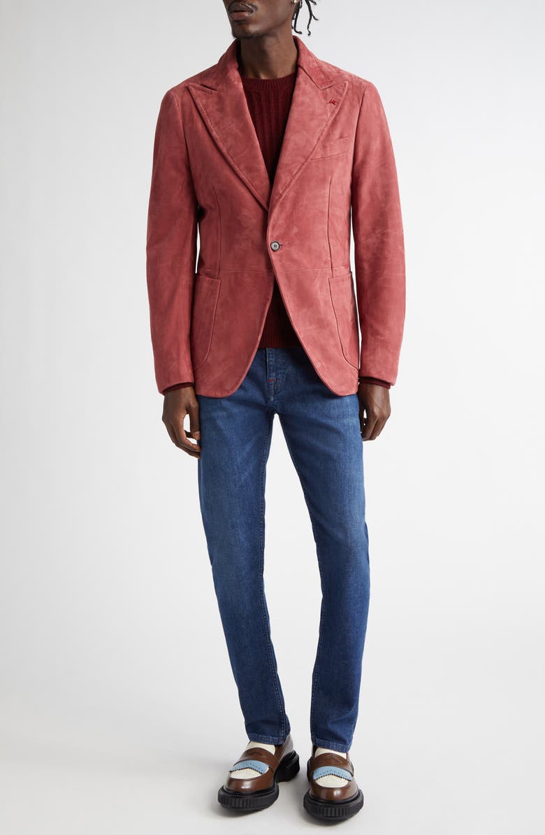 ISAIA Peaked Lapel Suede Blazer, Alternate, color, Pastel Pink