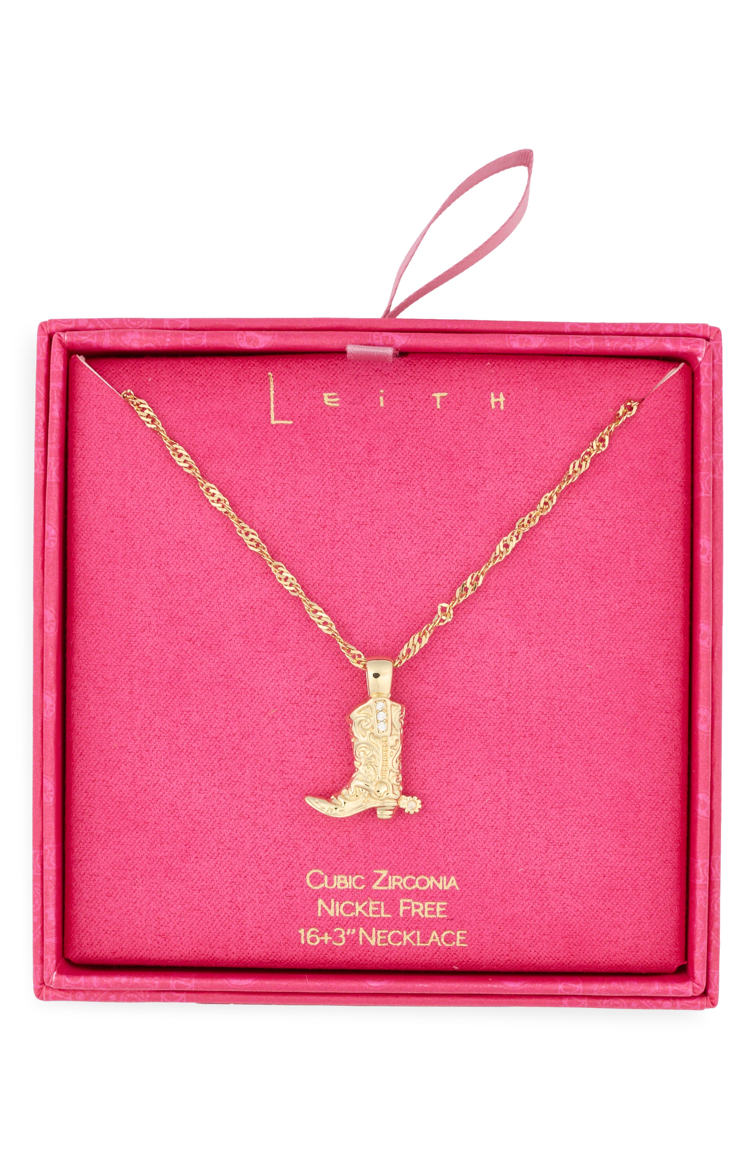 Leith Cubic Zirconia Cowboy Boot Pendant Necklace In Gold