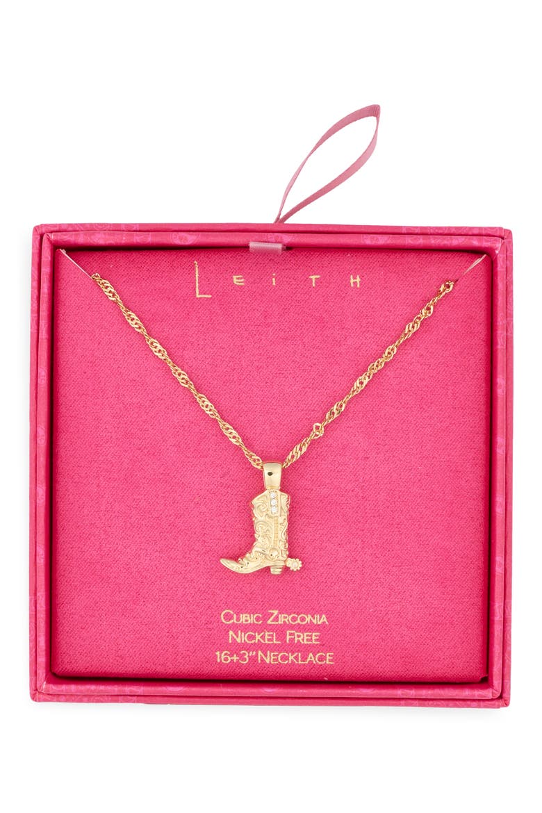 Cubic Zirconia Cowboy Boot Pendant Necklace, Main, color, CLEAR- GOLD