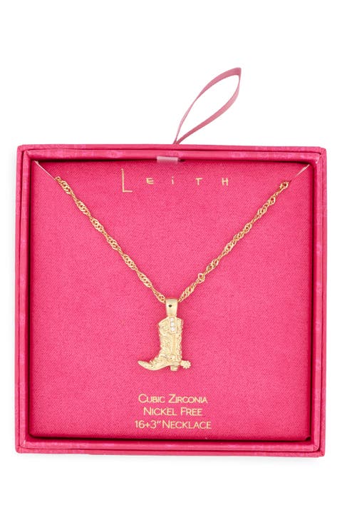 Cubic Zirconia Cowboy Boot Pendant Necklace