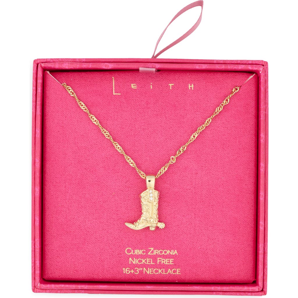 Leith Cubic Zirconia Cowboy Boot Pendant Necklace In Gold