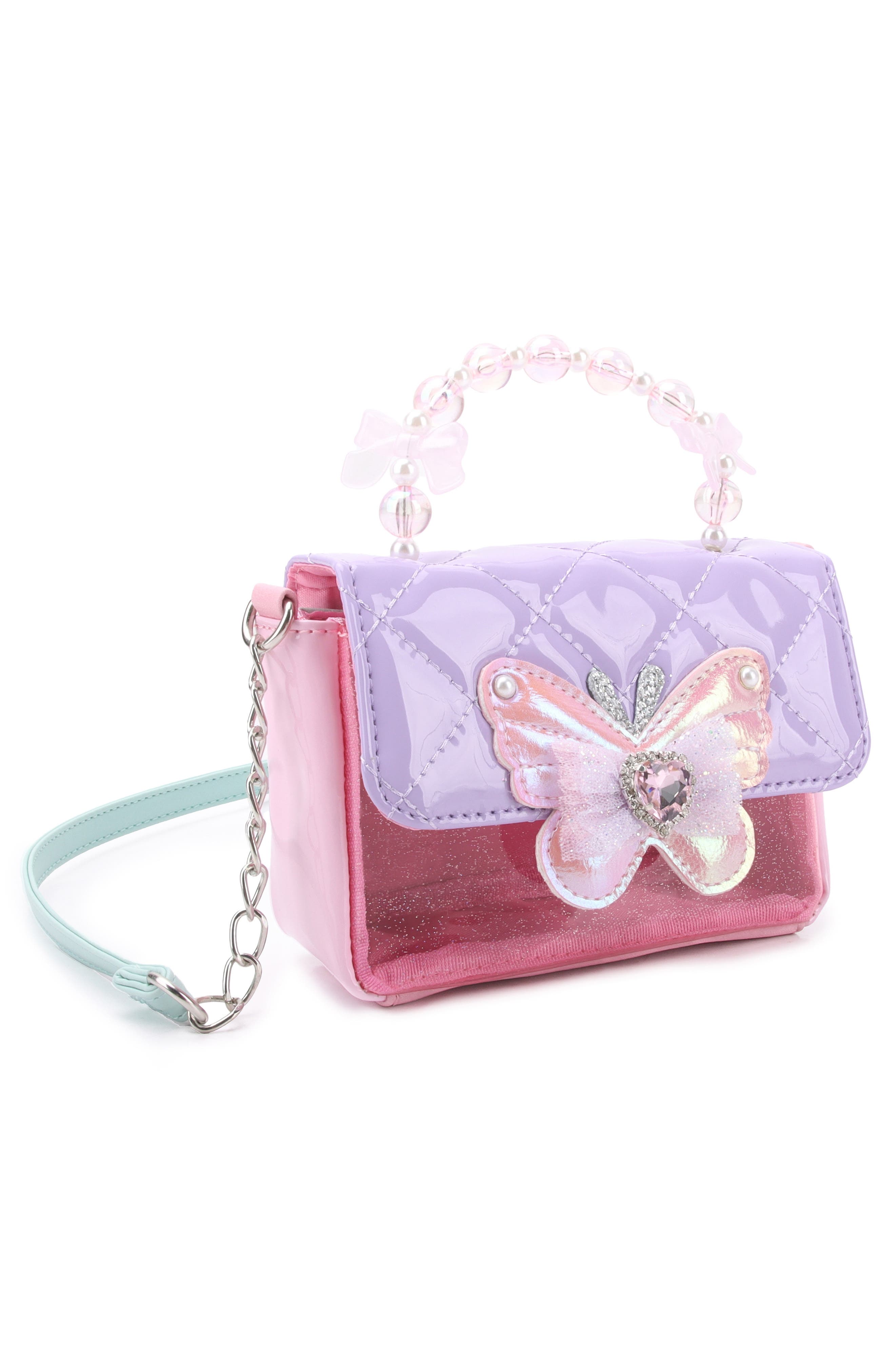 OMG Accessories Kids' Butterfly Beaded Top Handle Bag, Alternate, color, Pink Multi