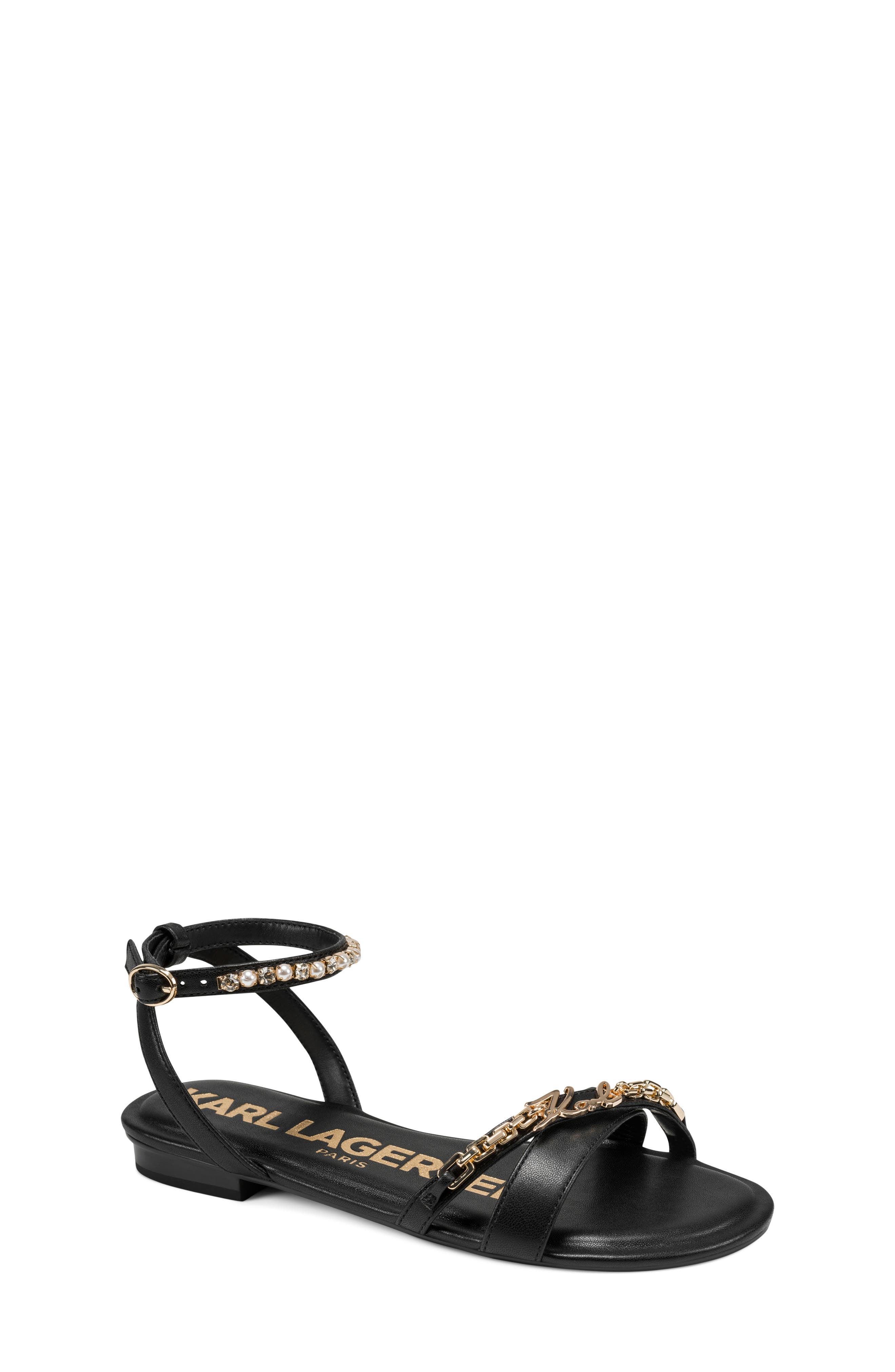 KARL LAGERFELD PARIS Christiano Ankle Strap Sandal, Main, color, Black