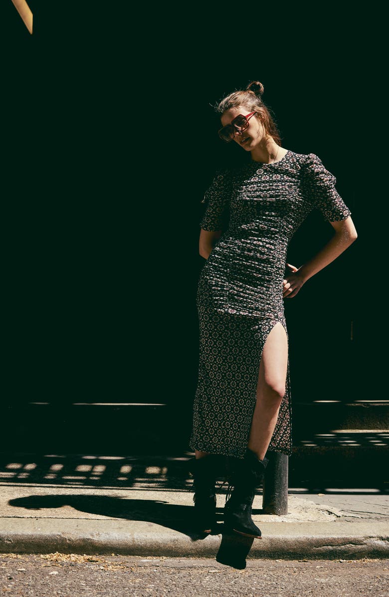 Free People Briella Floral Side Slit Dress, Alternate, color, Black Combo